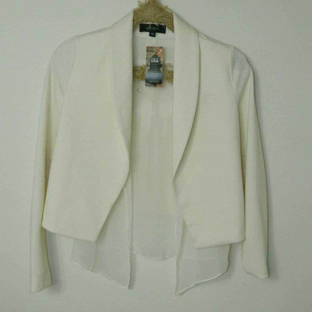 Karen Kane Blazer XX-Small Ivory  with a Exposed Sheer Lining‎ Hem Open Front